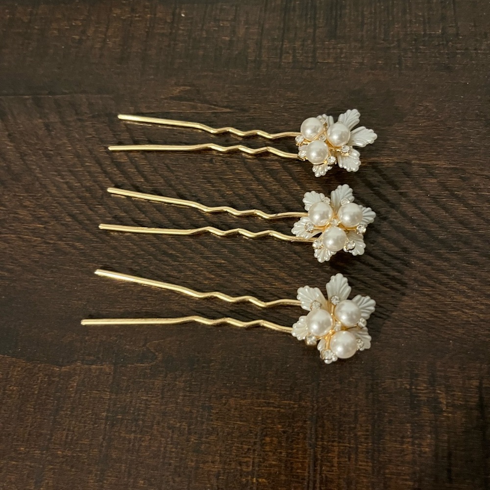 Lulus Glorious Glitter Gold Pearl Rhinestone Hair Pin Set